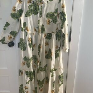 Zara Cream Dress with Green and Yellow Floral Design